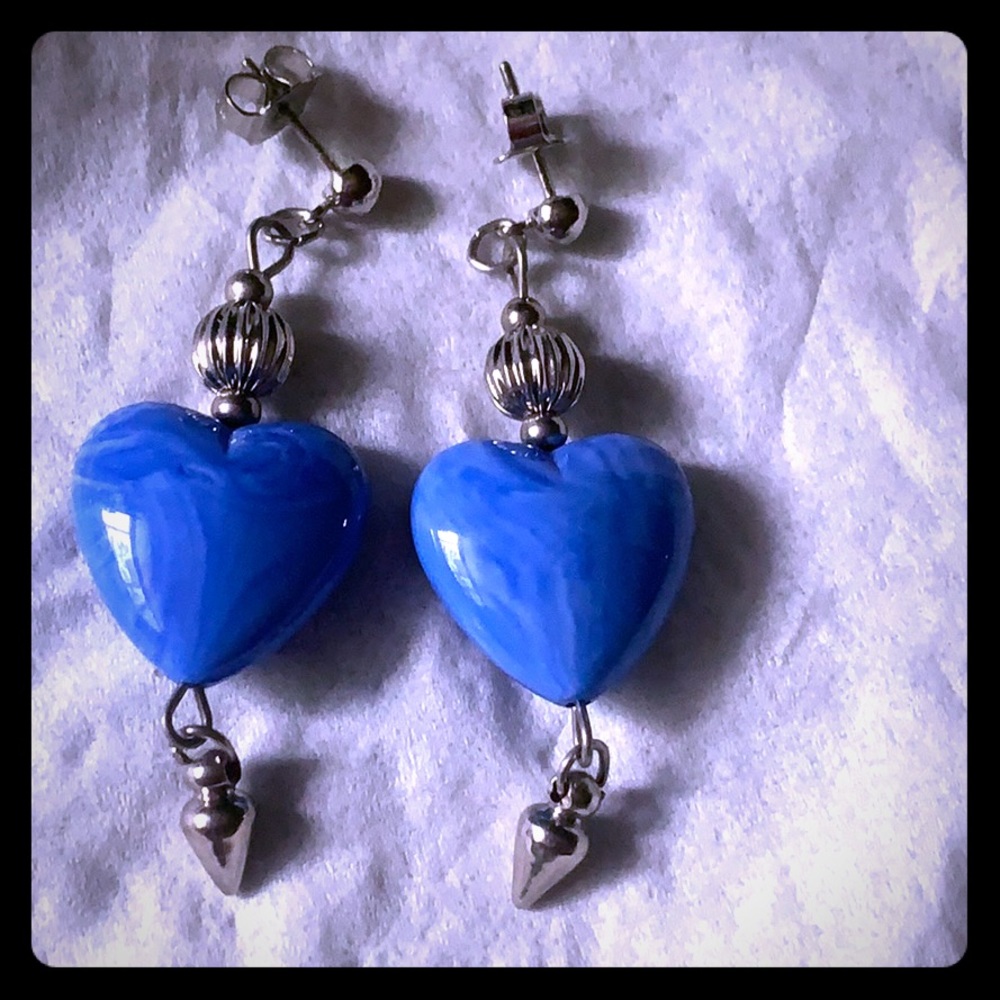 Blue hearts earrings
